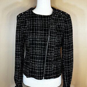 #143 Willow and Clay Embellished Zip Front Cropped Tweed Blazer, Size Small (?)
